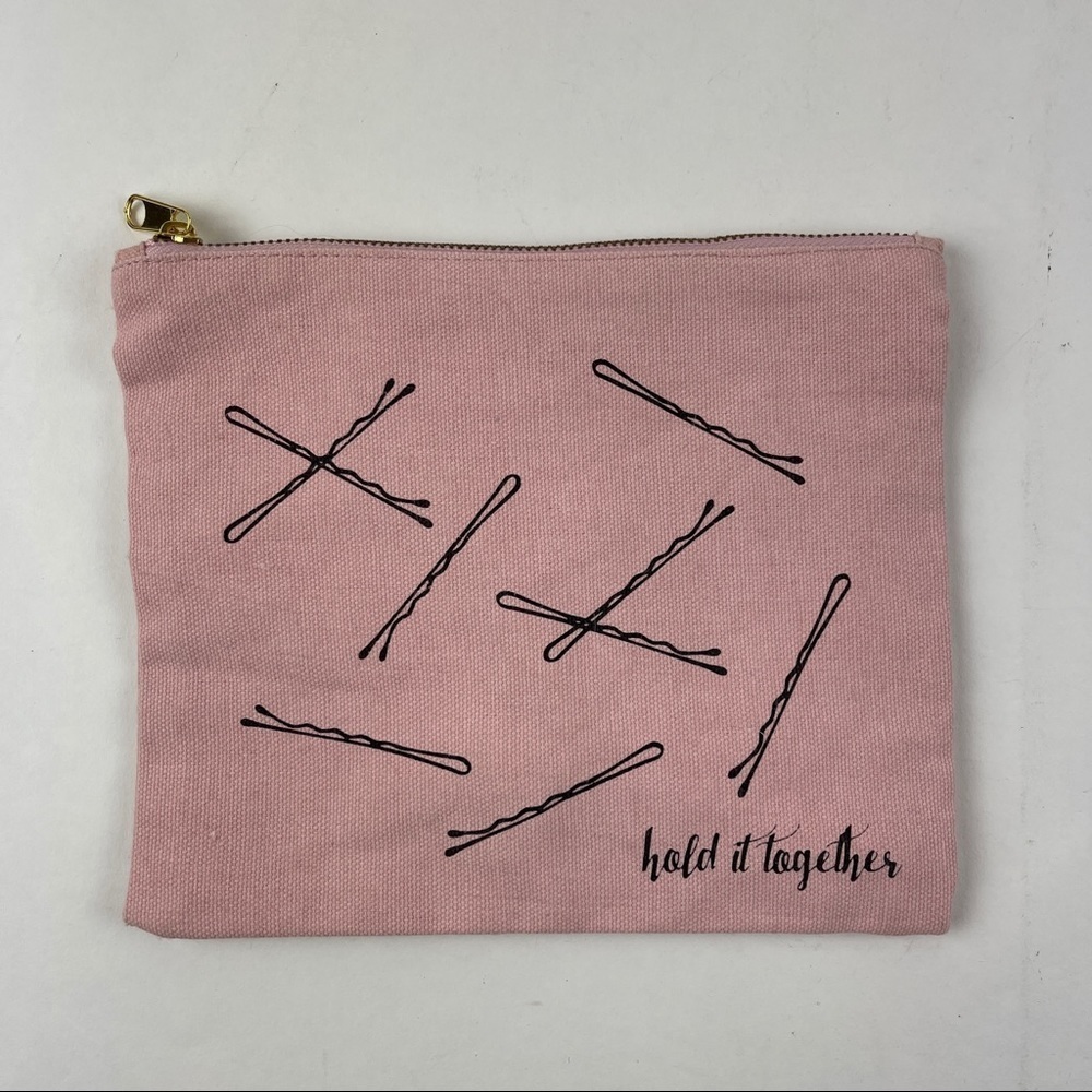 Oak Lane Cosmetic Bag Womens Pink Gold Zipper Square